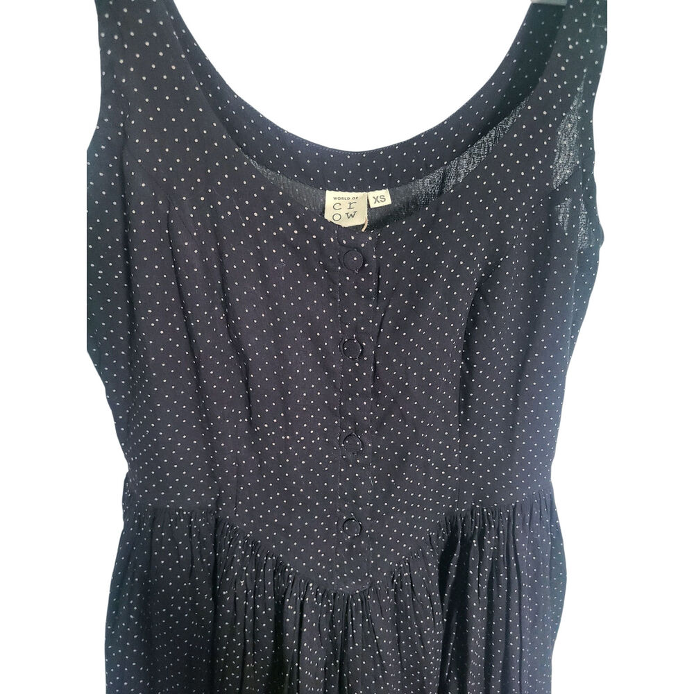 World of Crow Gathered Waist Polka-dot Cotton Midi Dress Size XS NWT - Picture 2 of 7